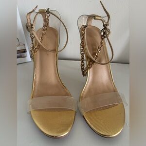 Shoe Dazzle Gold and Clear Heels